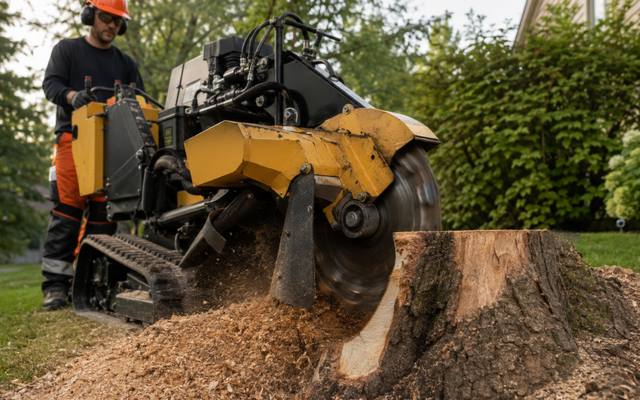 Stump grinder removing a tree stump below grade