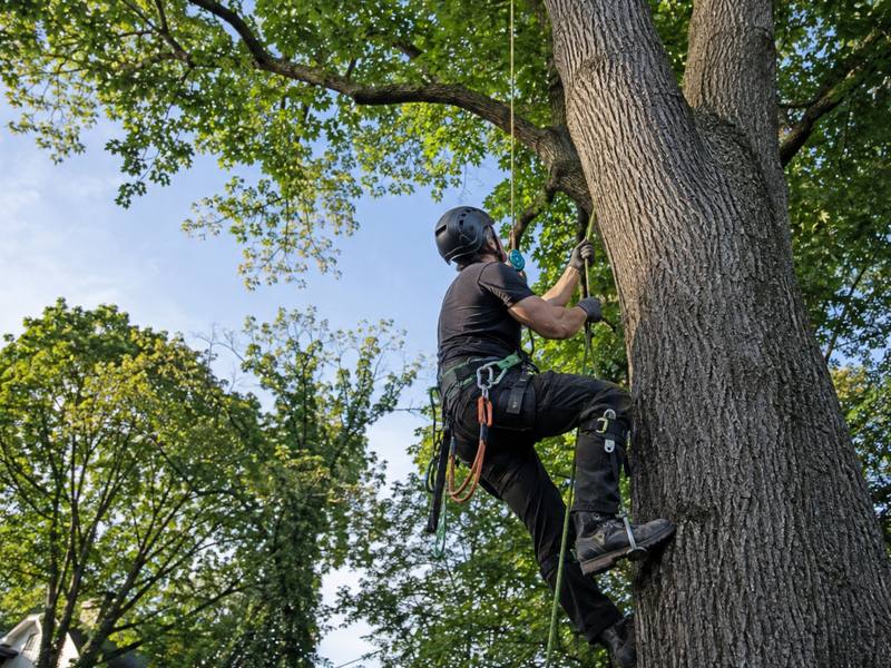 Wide view of a freshly trimmed residential tree canopy